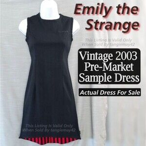 Emily The Strange Vintage Dress Sample Sleeveless Black Red Stripes Medium Large